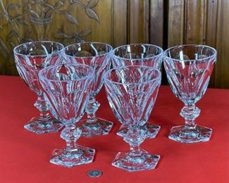 6pc Baccarat Harcourt Versailles Tall Water Goblets Crystal Glasses 6.5in h x 3.5in Diameter at opening
