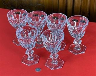 6pc Baccarat Harcourt Versailles Tall Water Goblets Crystal Glasses 6.5in h x 3.5in Diameter at opening