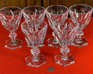 6pc Baccarat Harcourt Versailles Tall Water Goblets Crystal Glasses 6.5in h x 3.5in Diameter at opening
