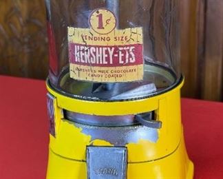 Vintage Hershey-Ets 1 Cent Candy Vending Machine Coin op Dispenser Hershey Gumball Abbey Mfg 12x6.5x7in HxWxD