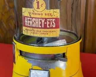 Vintage Hershey-Ets 1 Cent Candy Vending Machine Coin op Dispenser Hershey Gumball Abbey Mfg 12x6.5x7in HxWxD