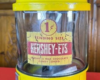 Vintage Hershey-Ets 1 Cent Candy Vending Machine Coin op Dispenser Hershey Gumball Abbey Mfg 12x6.5x7in HxWxD