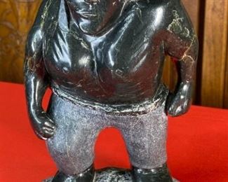 large Inuit Eskimo Soap Stone Carving Alaska Joe Soapstone 13x7.5x4in HxWxD