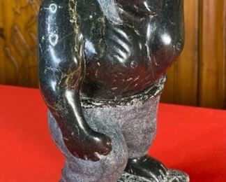 large Inuit Eskimo Soap Stone Carving Alaska Joe Soapstone 13x7.5x4in HxWxD