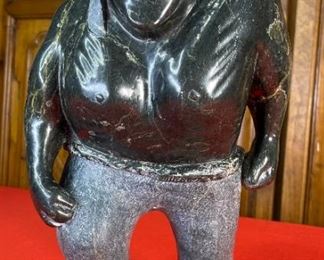 large Inuit Eskimo Soap Stone Carving Alaska Joe Soapstone 13x7.5x4in HxWxD