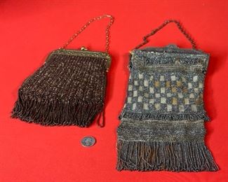 2pc Antique Beaded Purse Lot Purse #1: 12x6in Purse #2: 9x5in