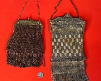 2pc Antique Beaded Purse Lot Purse #1: 12x6in Purse #2: 9x5in