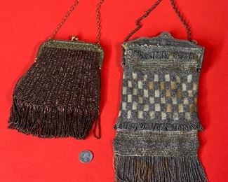 2pc Antique Beaded Purse Lot Purse #1: 12x6in Purse #2: 9x5in