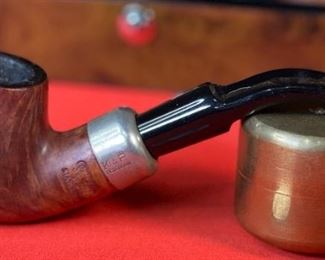 6pc Tobacco Pipe Lot with Burl Wood Case Case: 2.75x10.75x9.5in