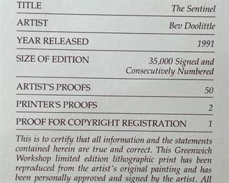 Signed Bev Doolittle The Sentinel Framed Litho Print with COA Frame: 25.5x21.5in
