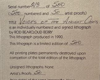 Signed Rod Bearcloud Berry Voices of The Ancient Ones Framed Litho Print Frame: 29x25in