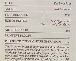 Signed Rod Frederick The Long Run Framed Litho Print Frame: 19.75 x 56in