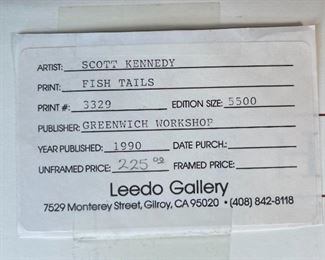 Signed Scott Kennedy Fish Tales (Tails) Numbered Limited Edition Litho Print Print: 26 3/8 x 14 5/8 in