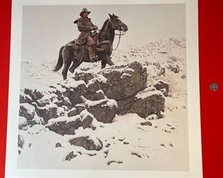Signed James Bama Riding The High Country Litho Print Limited Edition Print: 24.5x23.75in