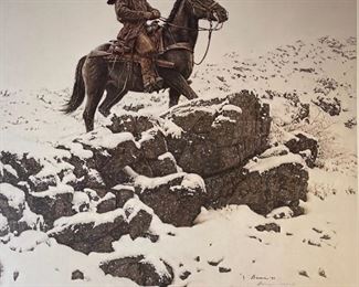 Signed James Bama Riding The High Country Litho Print Limited Edition Print: 24.5x23.75in