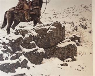 Signed James Bama Riding The High Country Litho Print Limited Edition Print: 24.5x23.75in