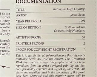 Signed James Bama Riding The High Country Litho Print Limited Edition Print: 24.5x23.75in