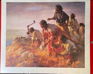 Signed Howard Terpning Digging In At Sappa Creek Litho Print Print: 31x36in
