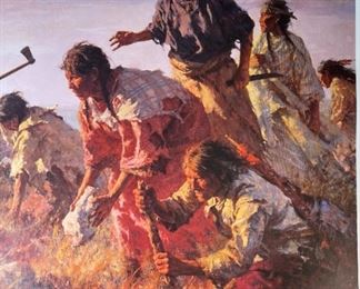 Signed Howard Terpning Digging In At Sappa Creek Litho Print Print: 31x36in