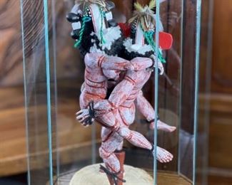 Vintage Hopi Kokopelli Couple Kachina Peter Yazzi Native American Katsina Case: 16x11x11in