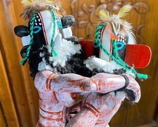 Vintage Hopi Kokopelli Couple Kachina Peter Yazzi Native American Katsina Case: 16x11x11in