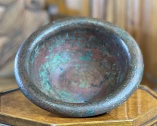 Primitive Hammered Copper Bowl Wide Rim 2.75in H x 9.25in Diameter
