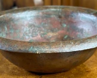 Primitive Hammered Copper Bowl Wide Rim 2.75in H x 9.25in Diameter