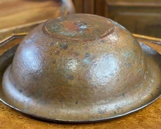Primitive Hammered Copper Bowl Wide Rim 2.75in H x 9.25in Diameter