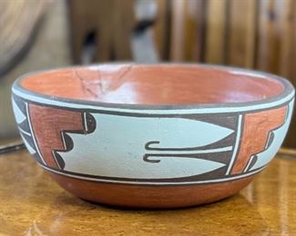 AS-IS Native American Pueblo Polychrome Pottery Bowl 3in H x 7.25inDiameter at rim
