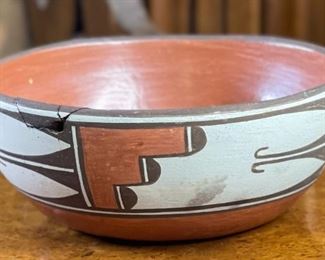 AS-IS Native American Pueblo Polychrome Pottery Bowl 3in H x 7.25inDiameter at rim