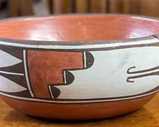 AS-IS Native American Pueblo Polychrome Pottery Bowl 3in H x 7.25inDiameter at rim