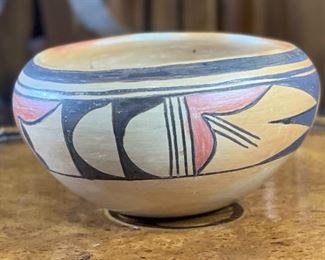 Native American Pueblo Polychrome Pottery Bowl Small 2.75in H x 5.75in Diameter at widest point