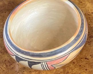 Native American Pueblo Polychrome Pottery Bowl Small 2.75in H x 5.75in Diameter at widest point