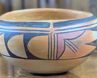 Native American Pueblo Polychrome Pottery Bowl Small 2.75in H x 5.75in Diameter at widest point