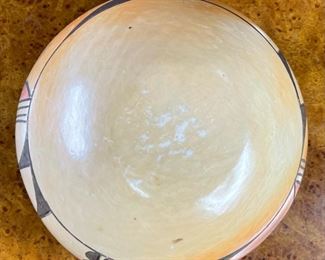Native American Pueblo Polychrome Pottery Bowl Small 2.75in H x 5.75in Diameter at widest point