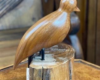 Ironwood Carving Quail Wood Sculpture Rustic on stump 8x6x4.5in HxWxD