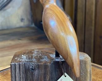 Ironwood Carving Quail Wood Sculpture Rustic on stump 8x6x4.5in HxWxD