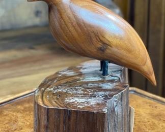 Ironwood Carving Quail Wood Sculpture Rustic on stump 8x6x4.5in HxWxD