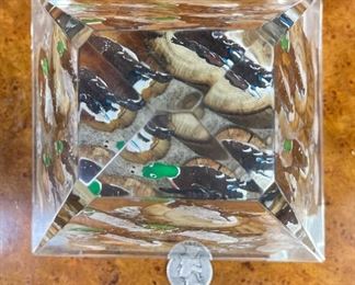 Vintage Lucite Obelisk Ducks Paperweight Sculpture Pyramid 7.5x6x5.25in HxWxD