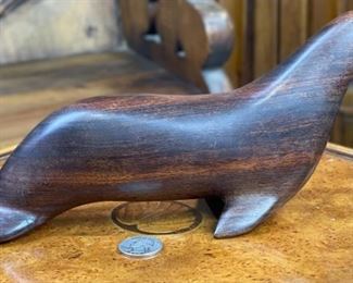 Ironwood Carving Seal Wood Sculpture Rustic 4.5x3x11in HxWxD