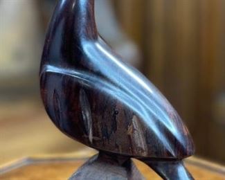 AS-IS Ironwood Carving Quail on Stump #2 Wood Sculpture Rustic 9.25x3x4.75in HxWxD