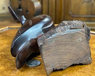 AS-IS Ironwood Carving Quail on Stump #2 Wood Sculpture Rustic 9.25x3x4.75in HxWxD