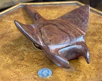 Ironwood Carving Manta Ray Jose Astorga Wood Sculpture Rustic Seri indians 2.5x5.75x10.5in HxWxD