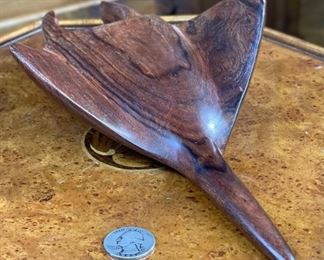 Ironwood Carving Manta Ray Jose Astorga Wood Sculpture Rustic Seri indians 2.5x5.75x10.5in HxWxD