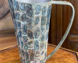 12pc Vintage Alpaca Mexico Abalone Pieces Pitcher: 8.25x4.75x8in