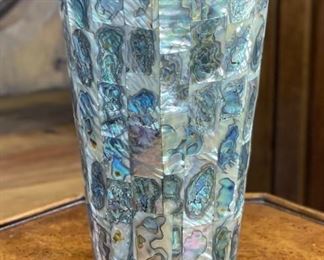 12pc Vintage Alpaca Mexico Abalone Pieces Pitcher: 8.25x4.75x8in