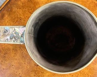 12pc Vintage Alpaca Mexico Abalone Pieces Pitcher: 8.25x4.75x8in