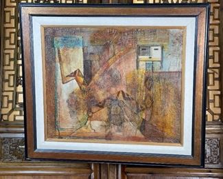 Original Art Mixed Media Native American Snake Spirit Mary Morez 1970 Frame: 28x32in Canvas:20.25x24in