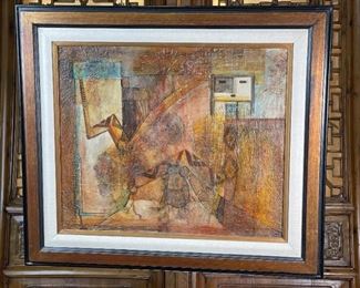 Original Art Mixed Media Native American Snake Spirit Mary Morez 1970 Frame: 28x32in Canvas:20.25x24in