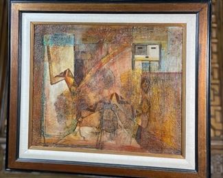 Original Art Mixed Media Native American Snake Spirit Mary Morez 1970 Frame: 28x32in Canvas:20.25x24in